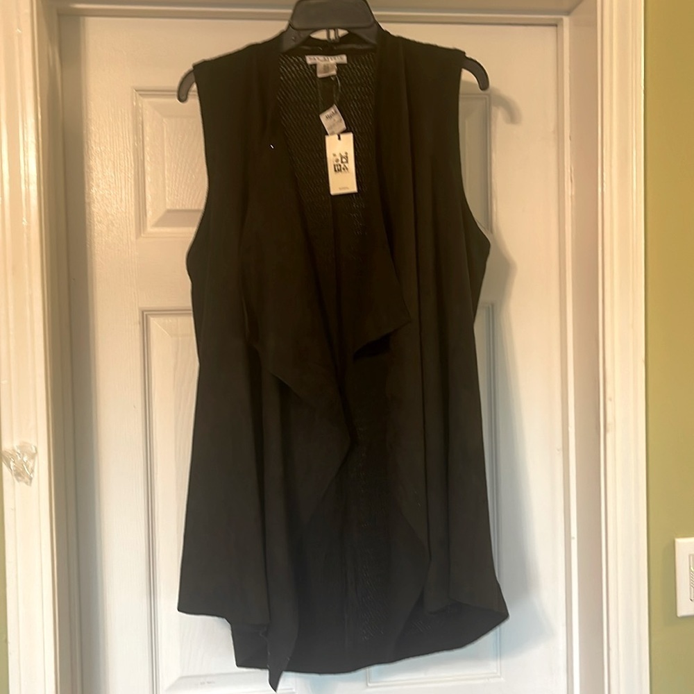 Max Studio Black Faux Suede Sleeveless Duster Size 1X